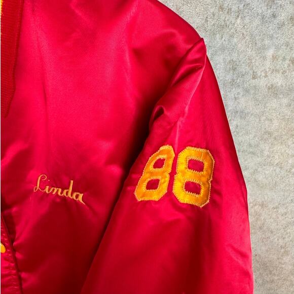 VTG 80s Satin Bomber Jacket Sz L Red Gold North Bergen Choir New Jersey Retro - Picture 8 of 8